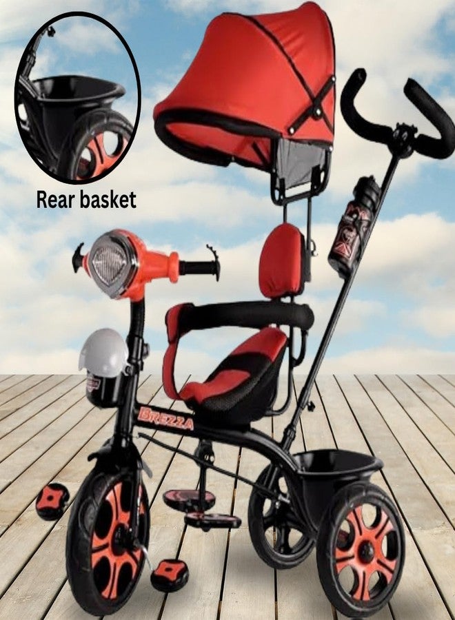 Maanit Kids Tricycle with Canopy & Dual Storage Basket - Toddler Bike with Parental Handle Control, Safety Guardrail & Comfort Seat - Trike for Ages 1.5-5 Years (Red) - Image 4